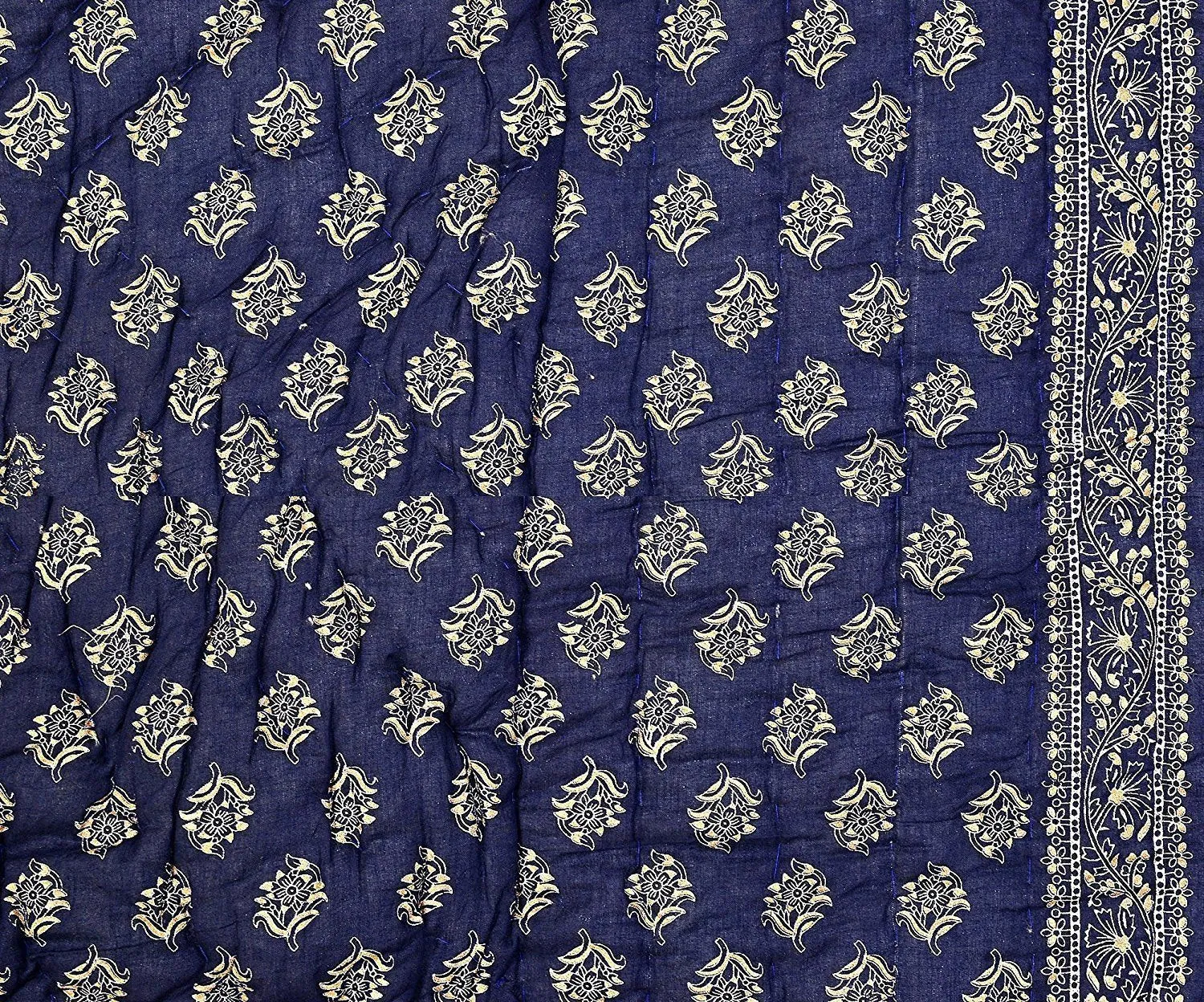 Slickcomfort Pure Cotton Jaipuri Razai Traditional Sanganeri Print Light Weight Razai AC/Winter Quilt/Razai (Blue_Gold, Double Bed)