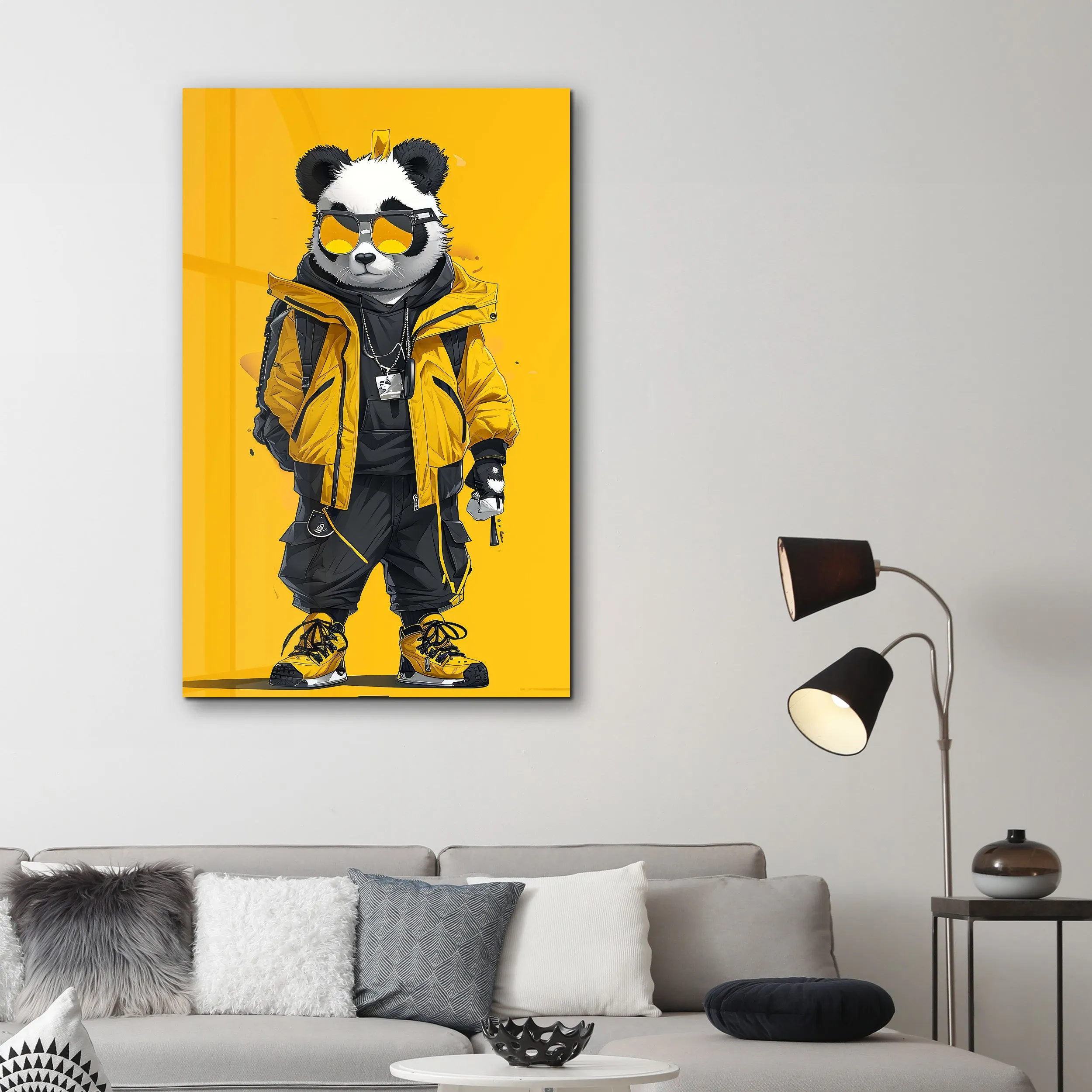 Stylish Panda - Glass Wall Art