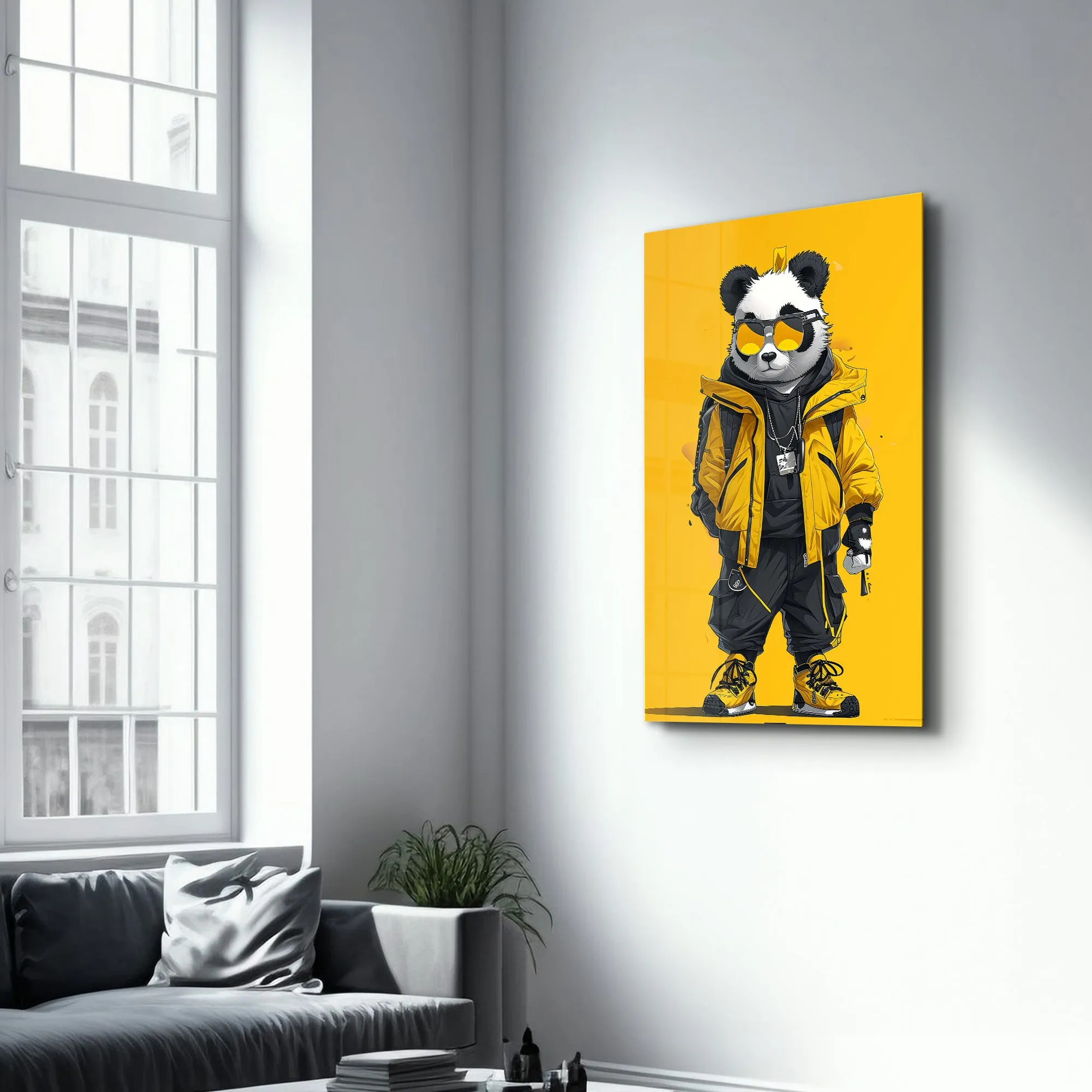Stylish Panda - Glass Wall Art