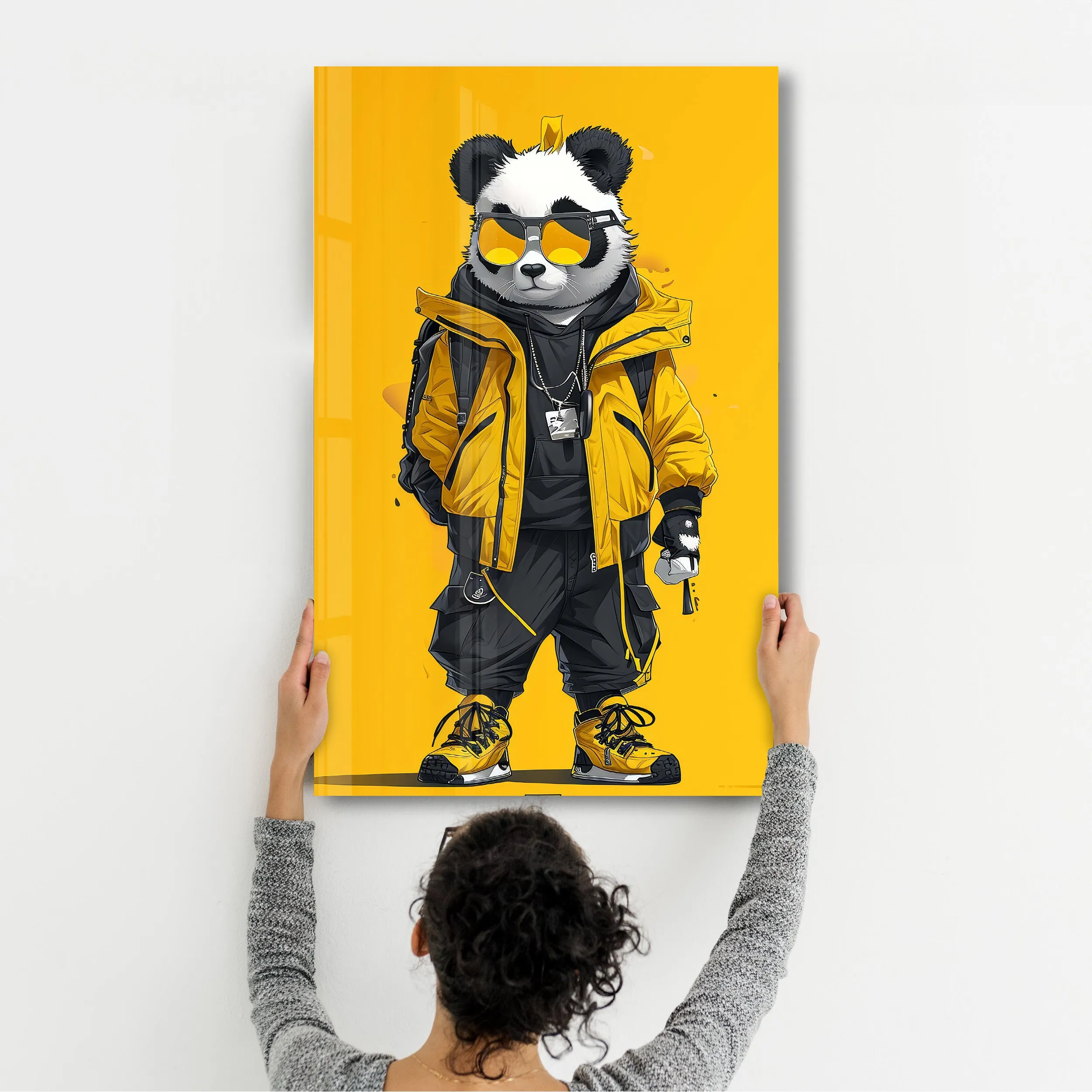 Stylish Panda - Glass Wall Art