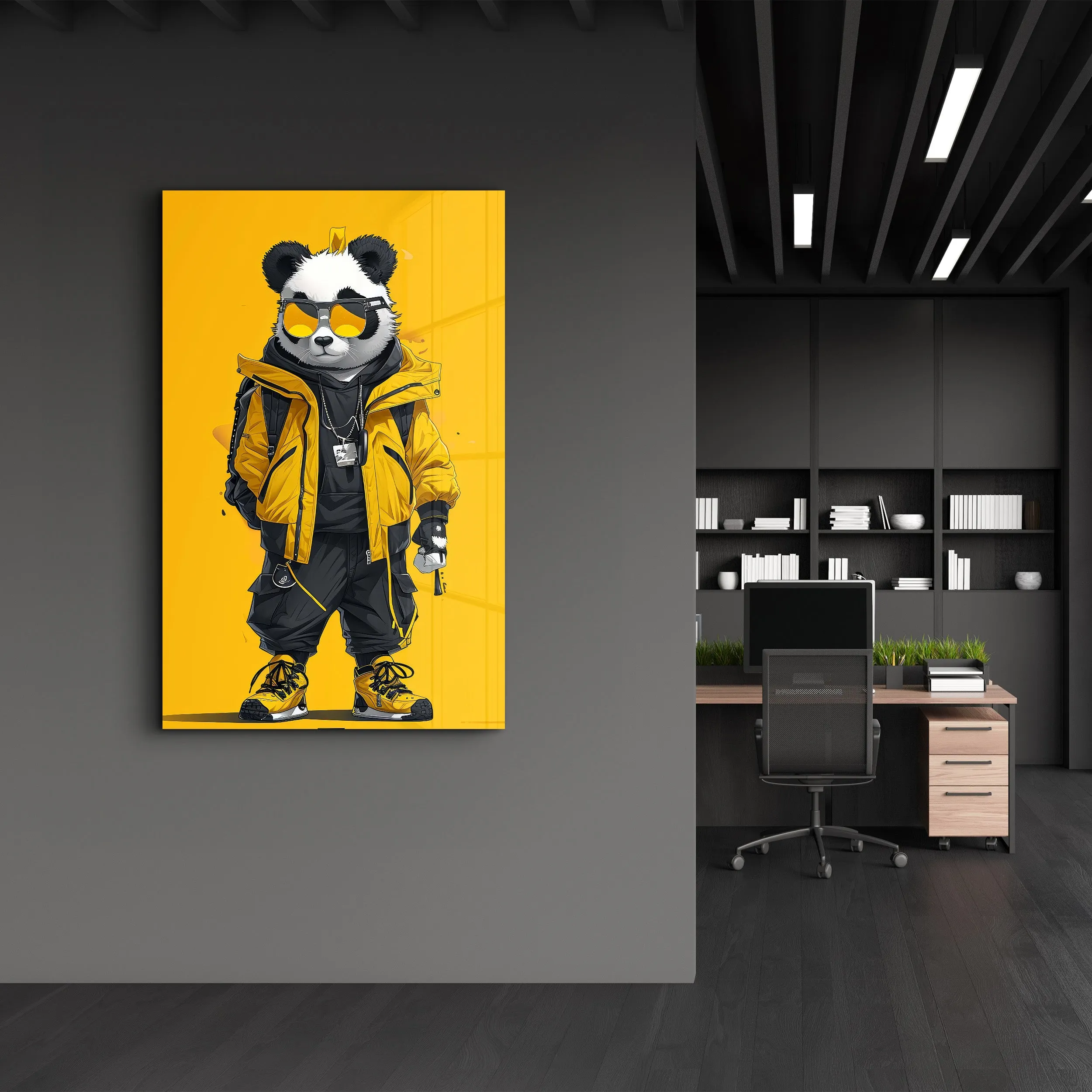 Stylish Panda - Glass Wall Art