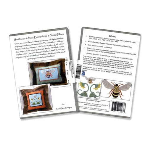 Sunflowers & Bees Embroidered & Pieced Pillows CD