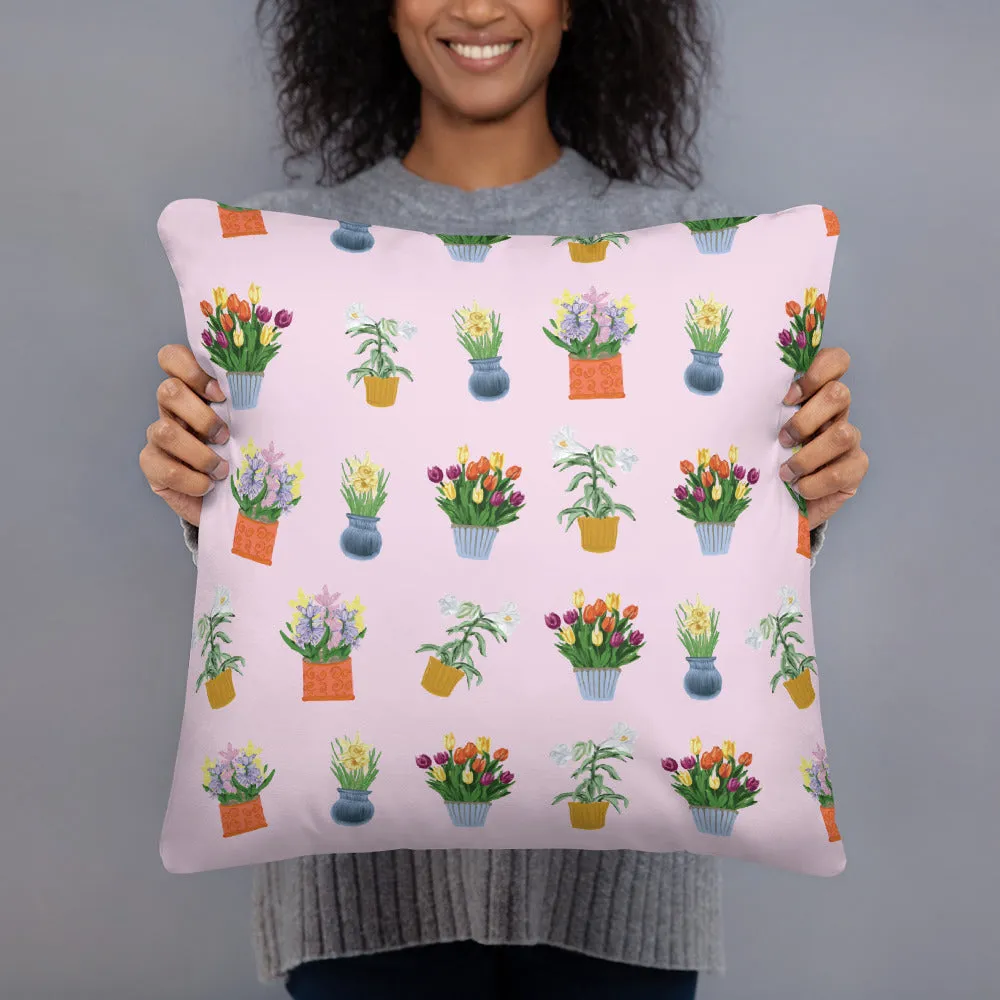 Throw Pillow Spring Blooms with Light Pink Background 18x18