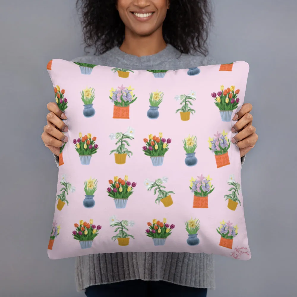 Throw Pillow Spring Blooms with Light Pink Background 18x18