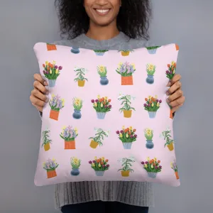 Throw Pillow Spring Blooms with Light Pink Background 18x18