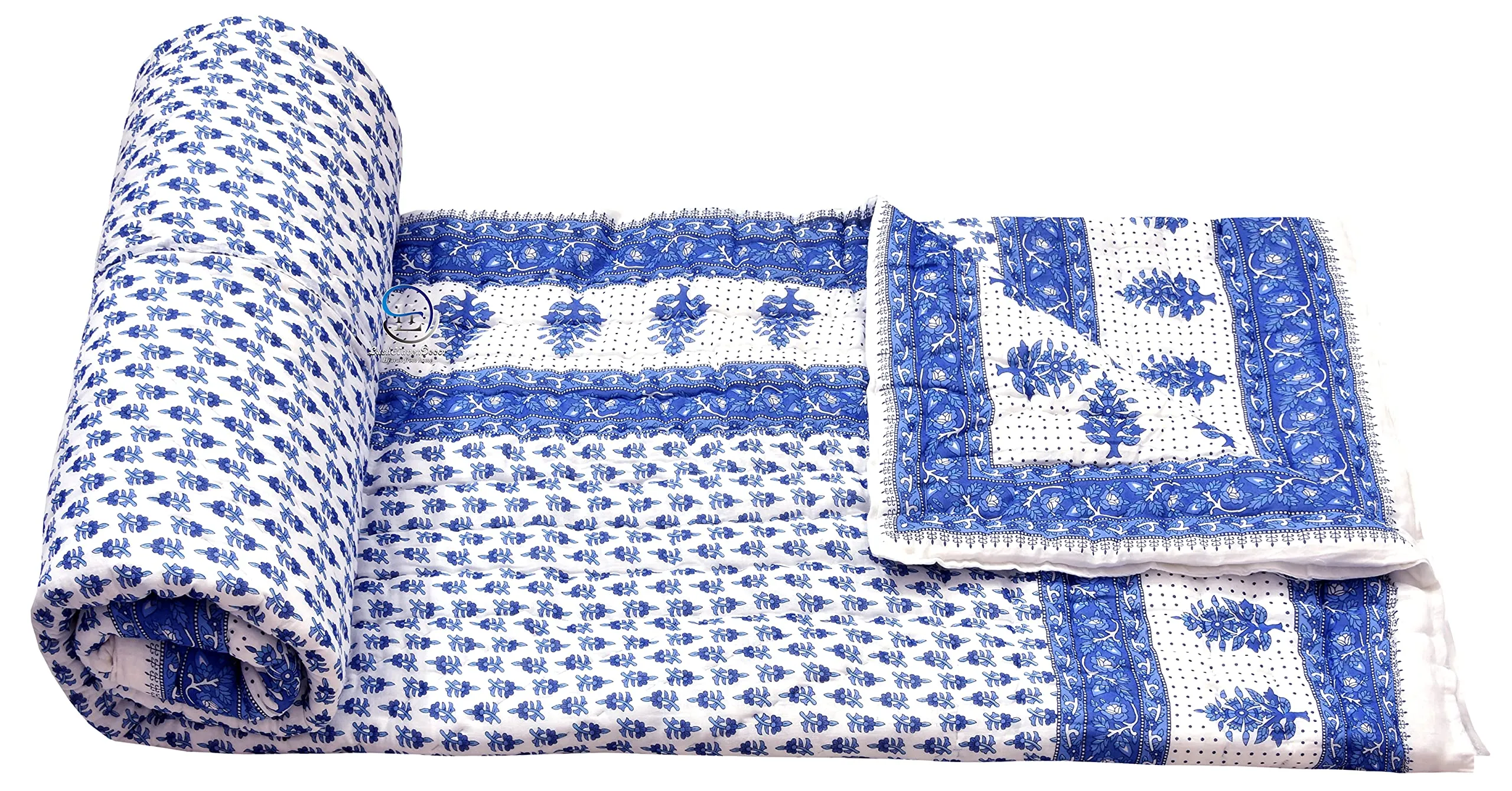 WORLDNEX 400 Tc Pure Cotton Traditional Jaipuri Design Printed Light Weight Single Bed Quilt/Razai/Rajai-85 X 55 Inches (Design 16),200 TC,Multicolor