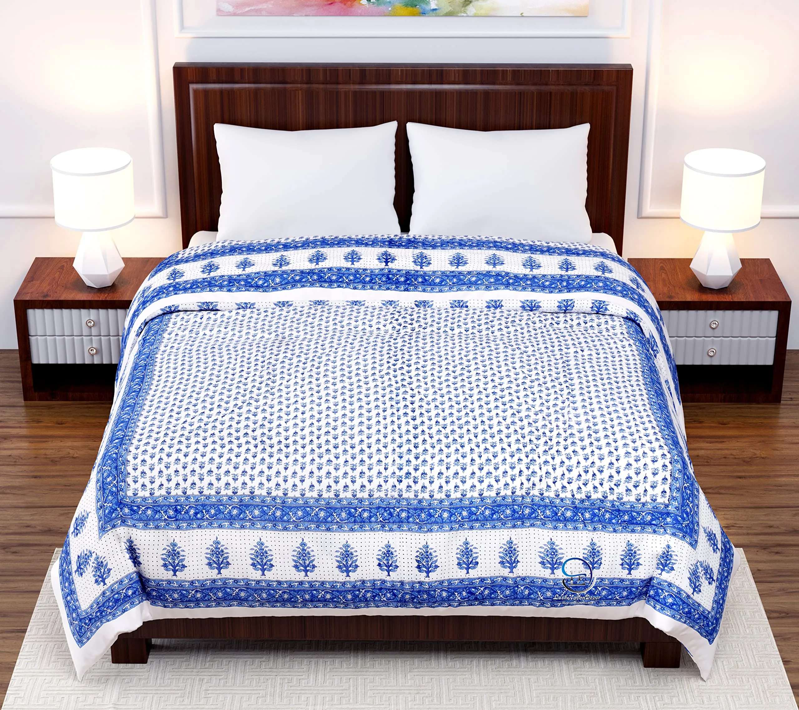 WORLDNEX 400 Tc Pure Cotton Traditional Jaipuri Design Printed Light Weight Single Bed Quilt/Razai/Rajai-85 X 55 Inches (Design 16),200 TC,Multicolor