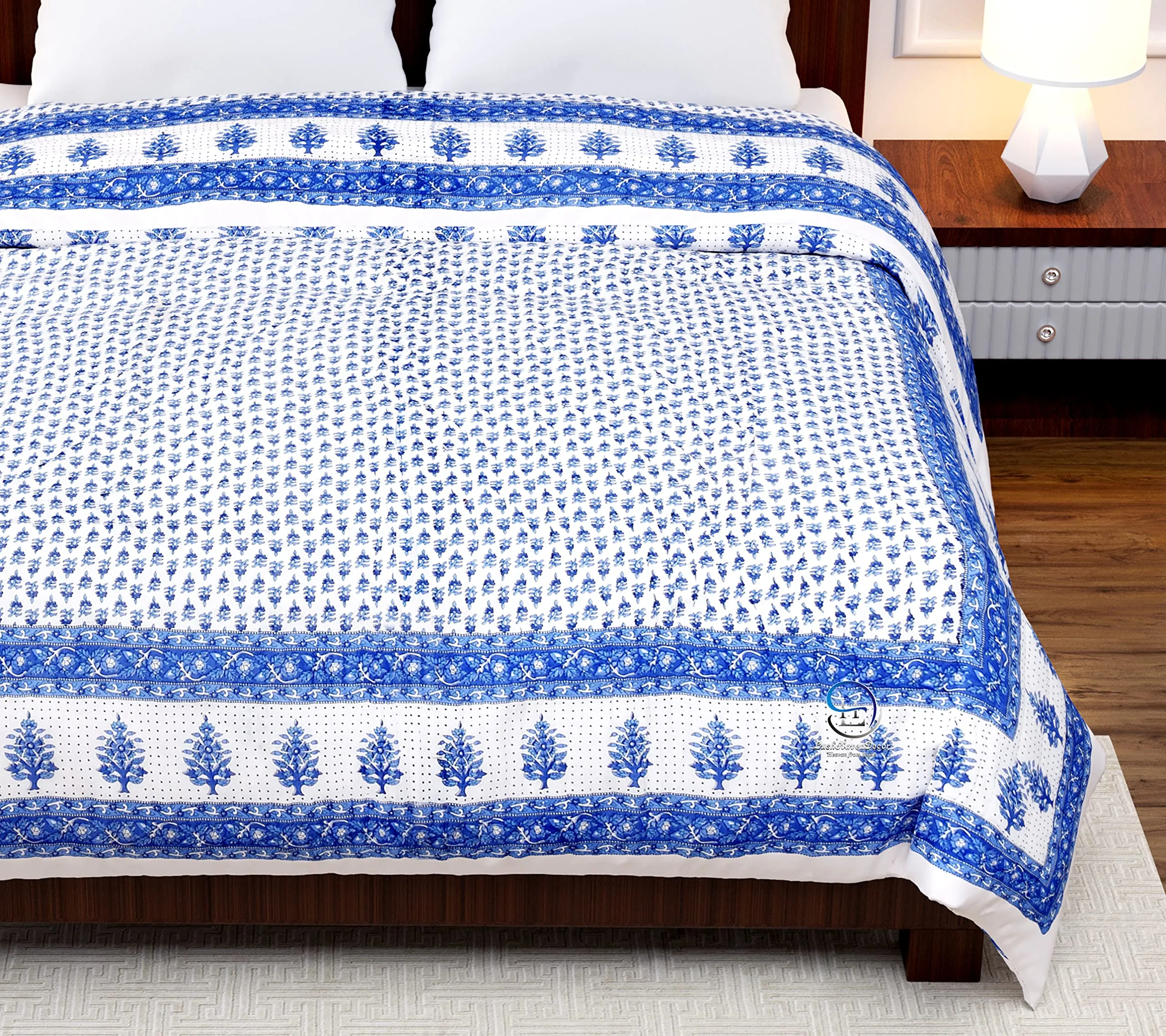 WORLDNEX 400 Tc Pure Cotton Traditional Jaipuri Design Printed Light Weight Single Bed Quilt/Razai/Rajai-85 X 55 Inches (Design 16),200 TC,Multicolor