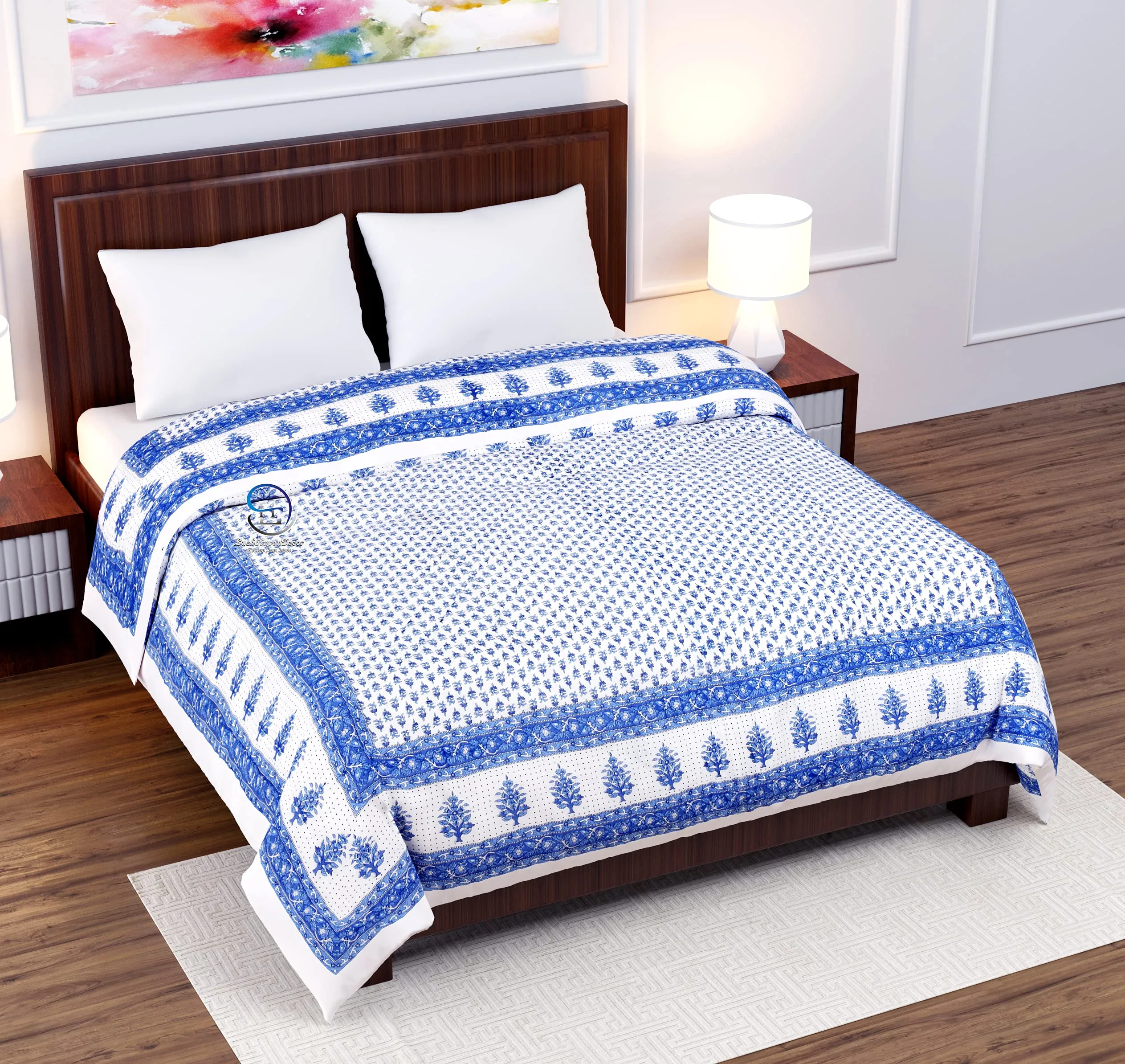 WORLDNEX 400 Tc Pure Cotton Traditional Jaipuri Design Printed Light Weight Single Bed Quilt/Razai/Rajai-85 X 55 Inches (Design 16),200 TC,Multicolor